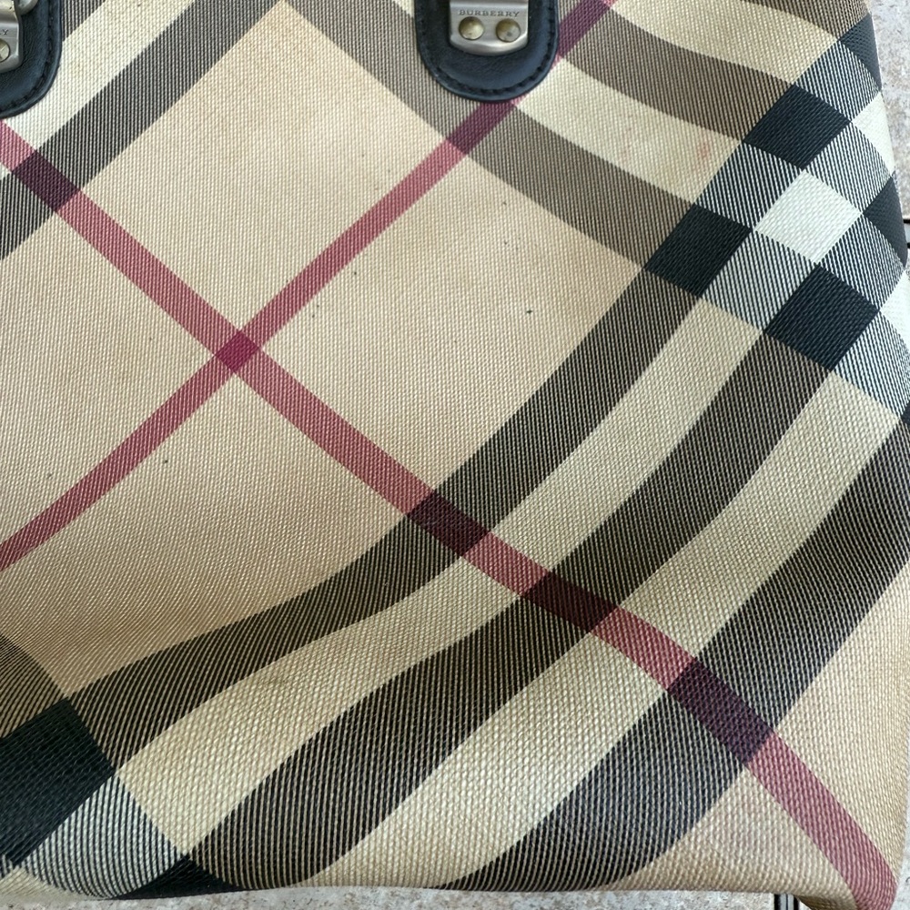 Burberry Classic Check Tote with Burgundy Accents - Picture 12 of 16
